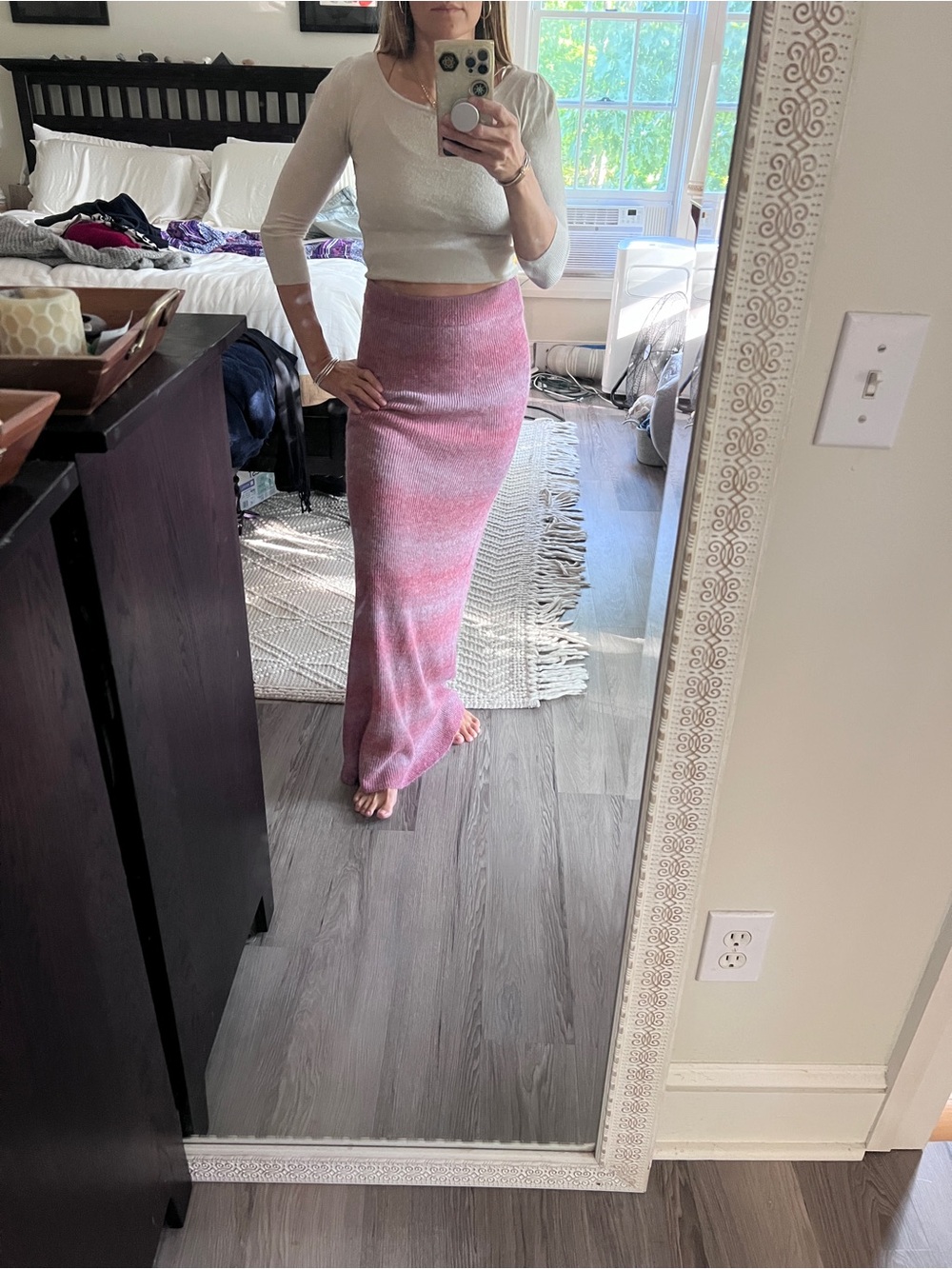 Free People Pink Drag Me Out Maxi Knit Skirt